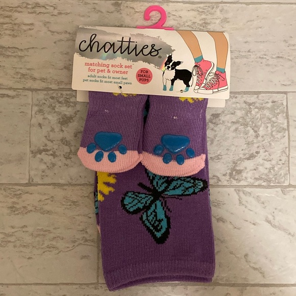 Matching Sock Set for Small Pet & Owner Purple Butterfly Floral Print - Picture 1 of 5